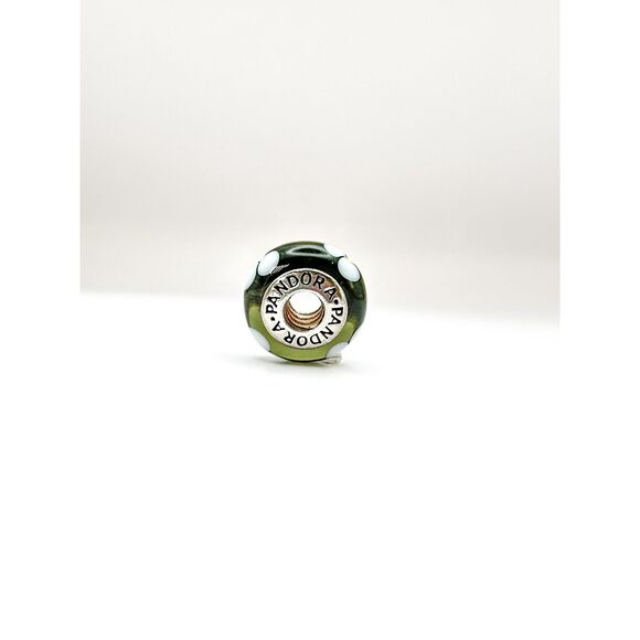 Pandora White Flowers Green Murano Glass Authentic Bead Charm - Picture 6 of 6